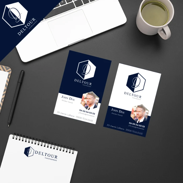 Design de cartes de visite haut de gamme : Deltour Investissement